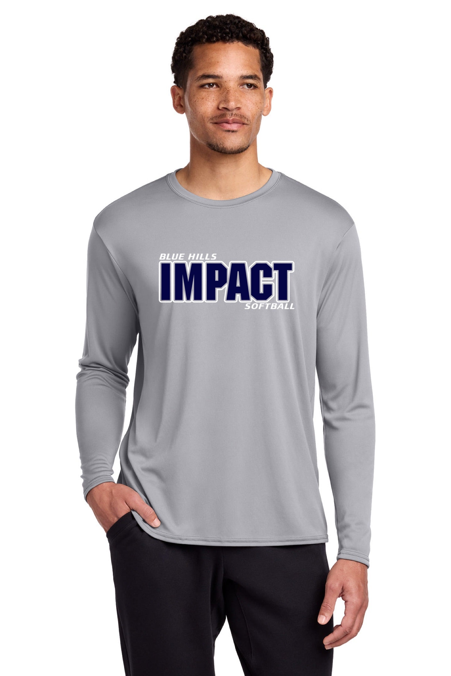Port & Co™ Long Sleeve Performance Tee | UNISEX - BLUE IMPACT LOGO