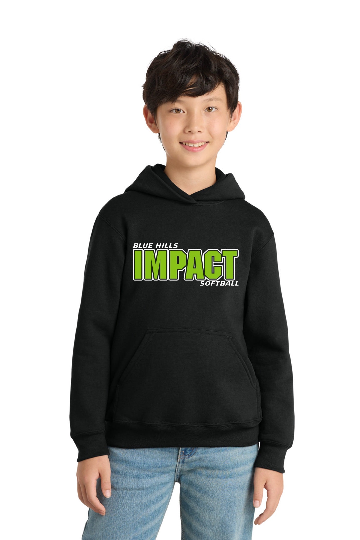 Port & Co™ Core Fleece Pullover Hooded Sweatshirt | YOUTH - GREEN IMPACT LOGO